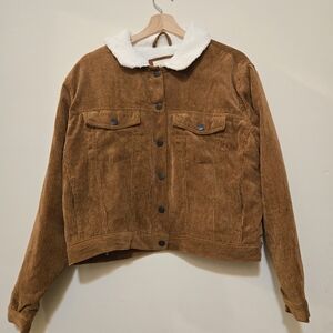 Ashley Sunrise Collection Rusty Brown Corduroy Sherpa Lined Trucker Jacket –